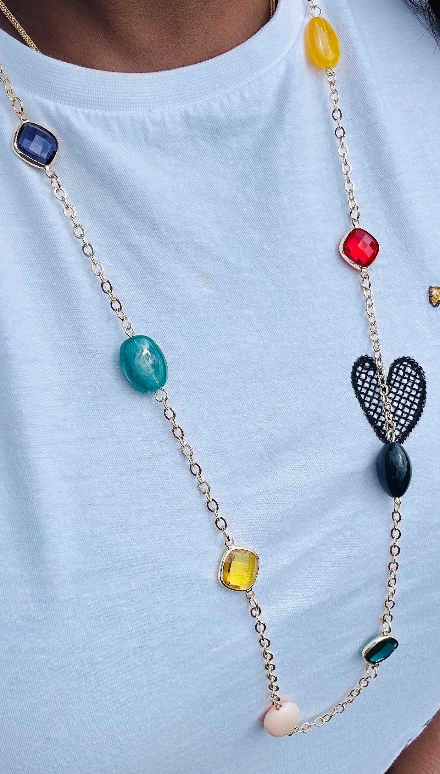 Long Multiple Charm Necklace