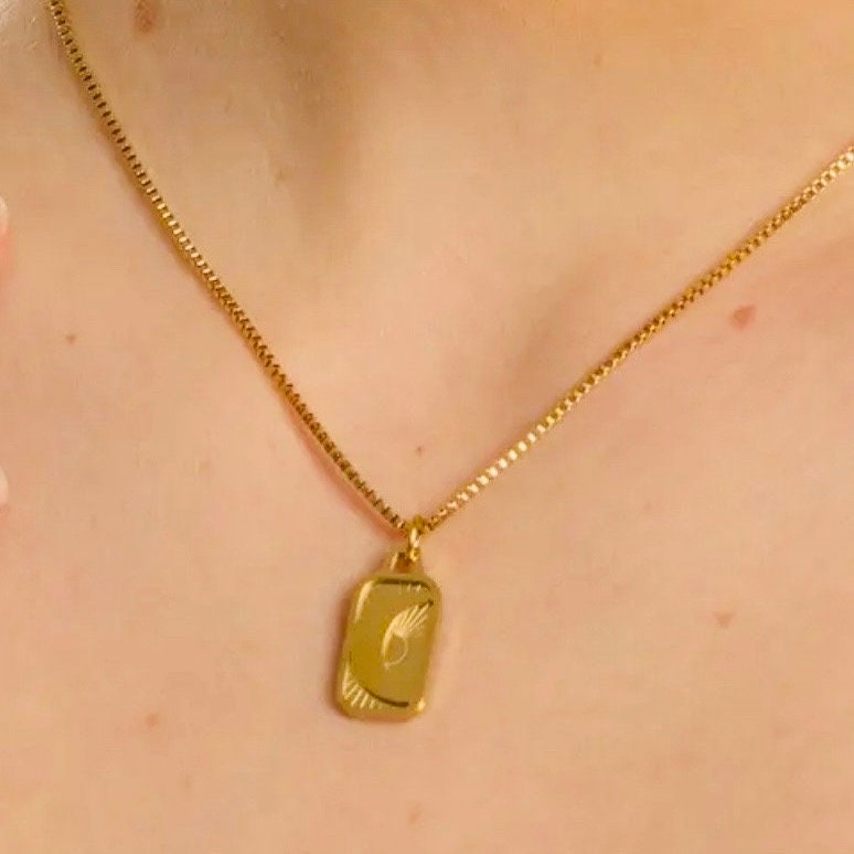 Dainty Moon Rectangle Pendant Necklace