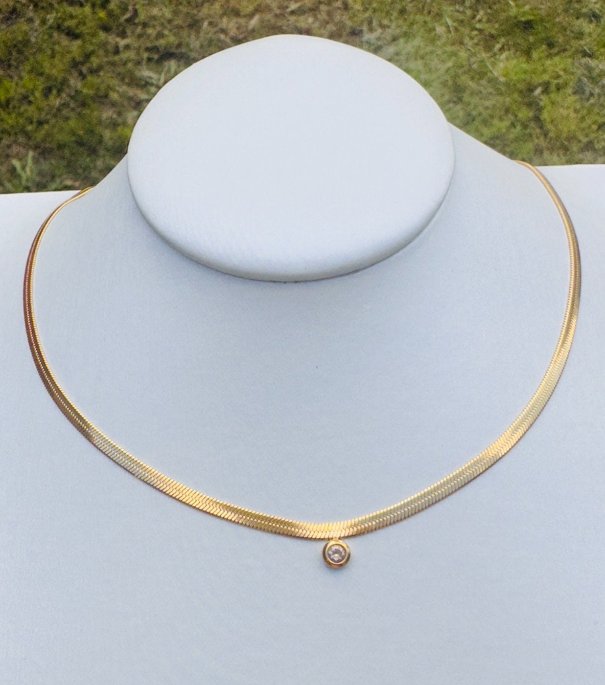 18K Thick Gold Herringbone Snake Necklace
