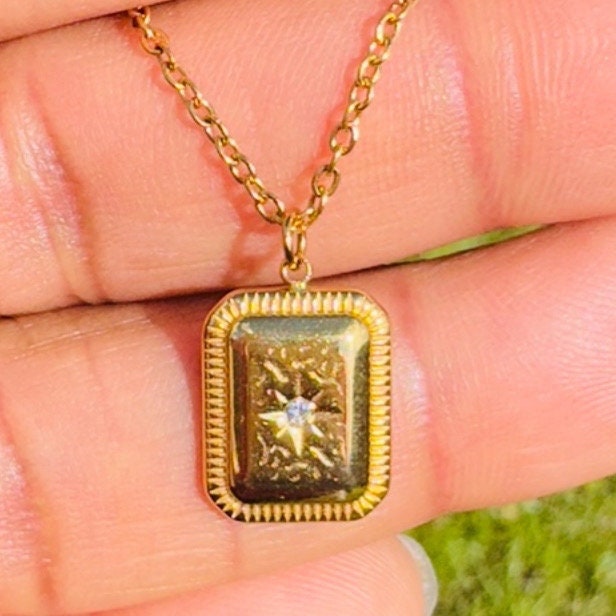 CZ Star Burst 18K Gold Plated Stainless Steel Pendant necklace