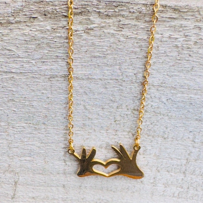 Cute Hand and Heart Gesture Pendant Necklace