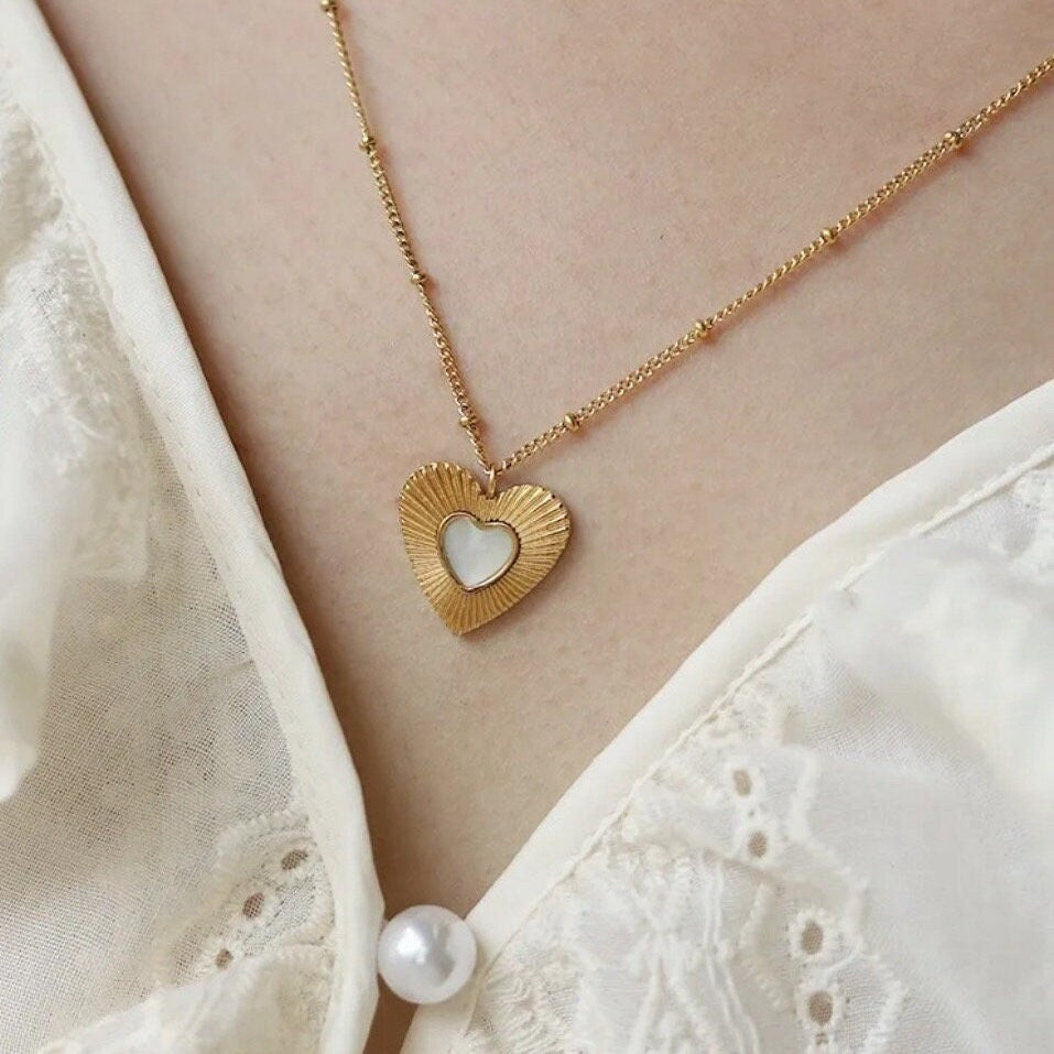 Crystal Pearl Heart Necklace