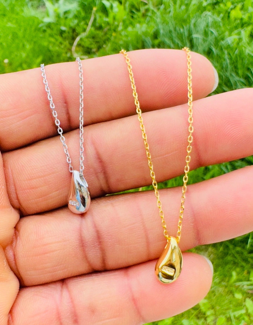 Simple Gold Silver Waterdrop Necklace