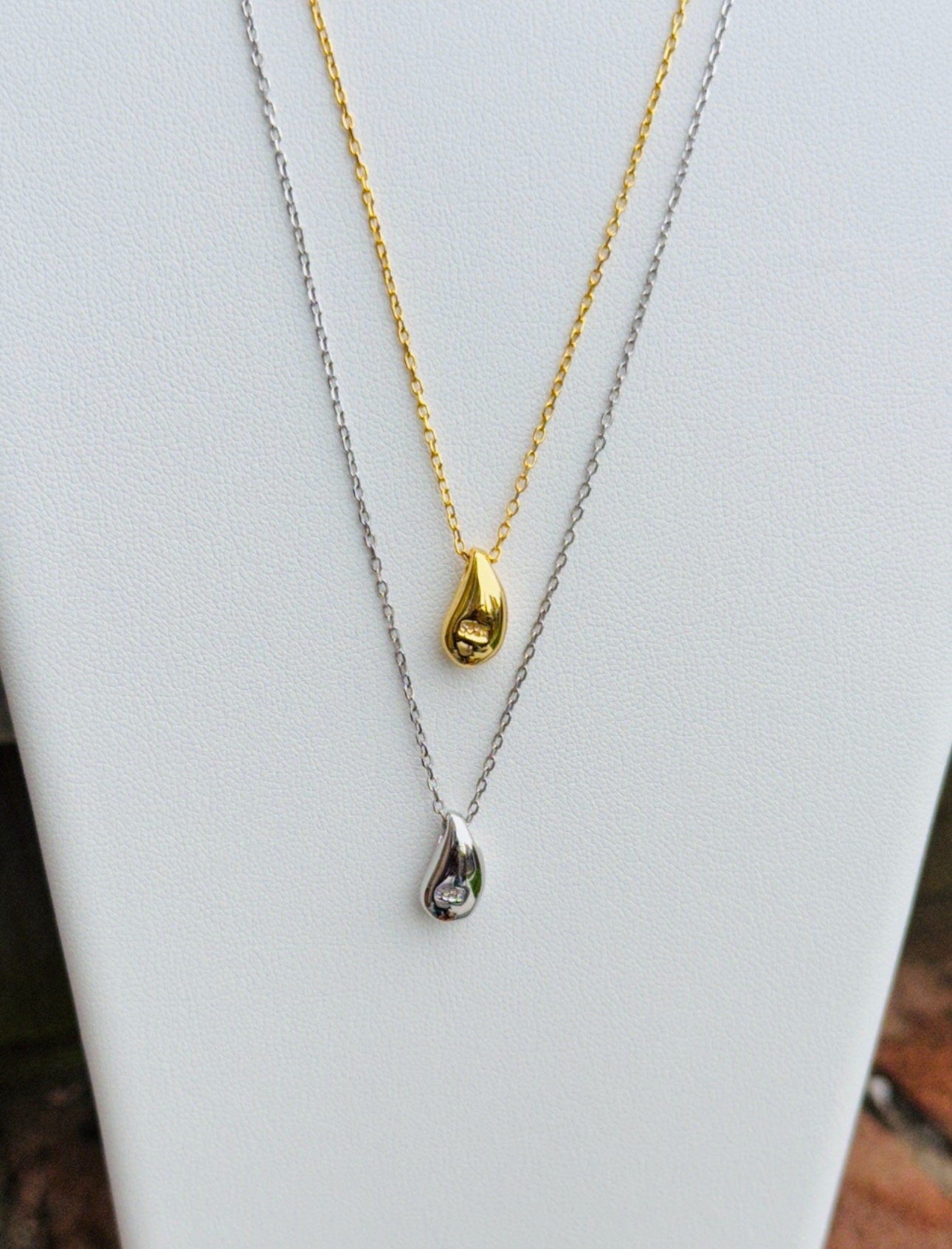 Simple Gold Silver Waterdrop Necklace