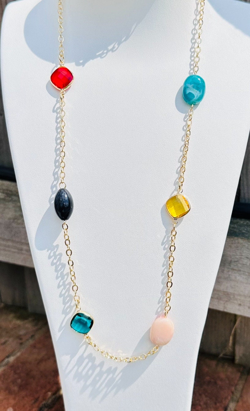 Long Multiple Charm Necklace