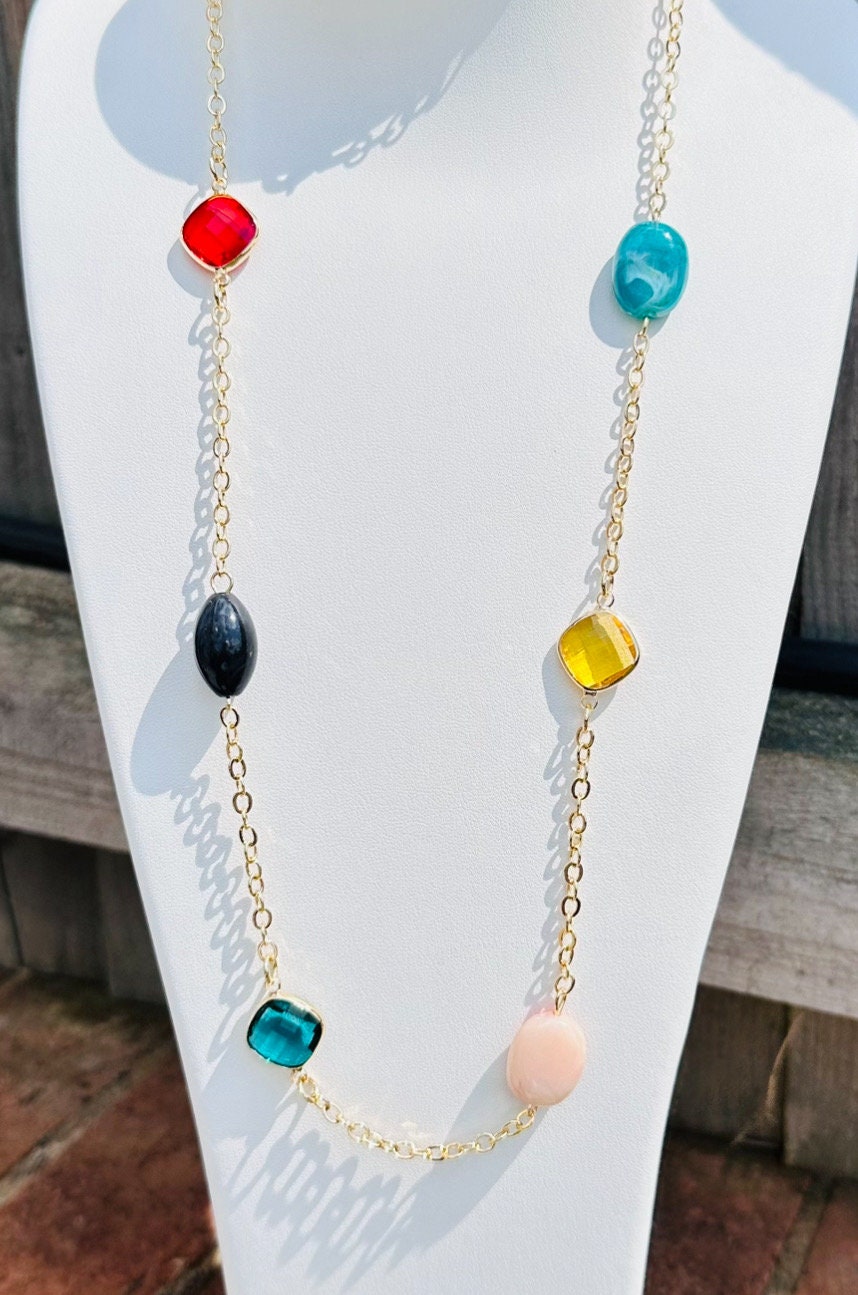 Long Multiple Charm Necklace
