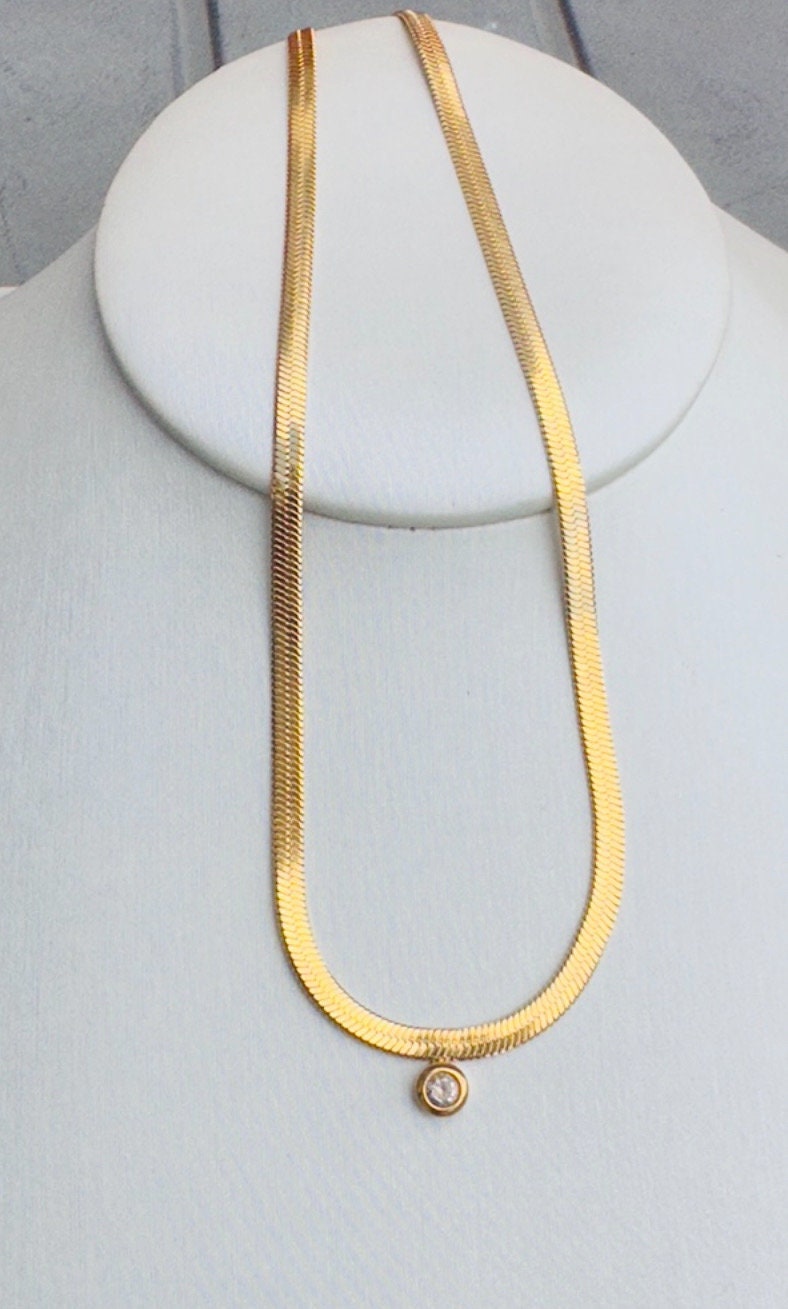 18K Thick Gold Herringbone Snake Necklace