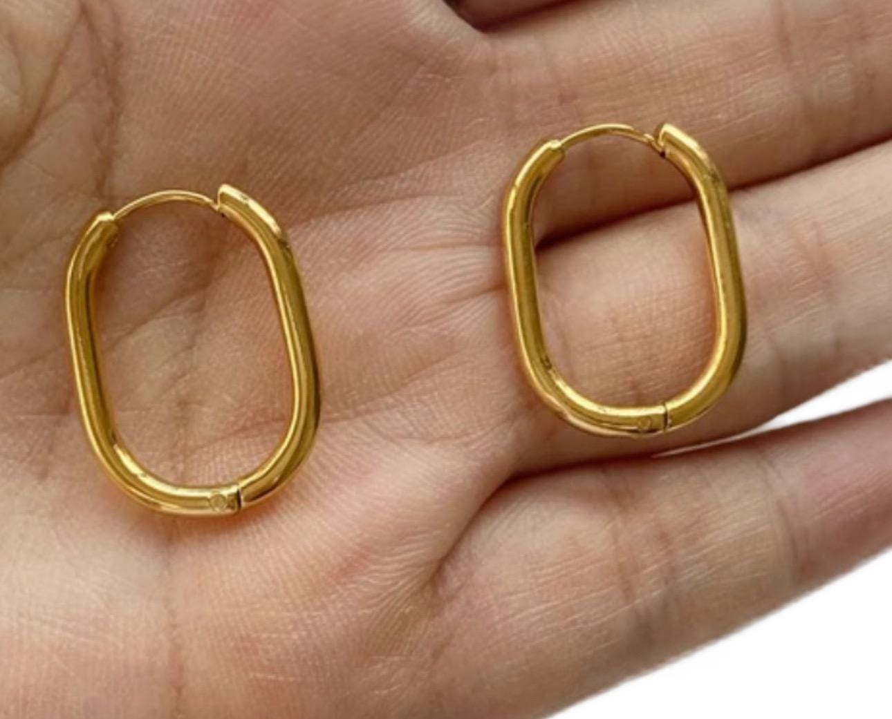 18k Gold Plated Oval Hoop Stainless Steel Earrings