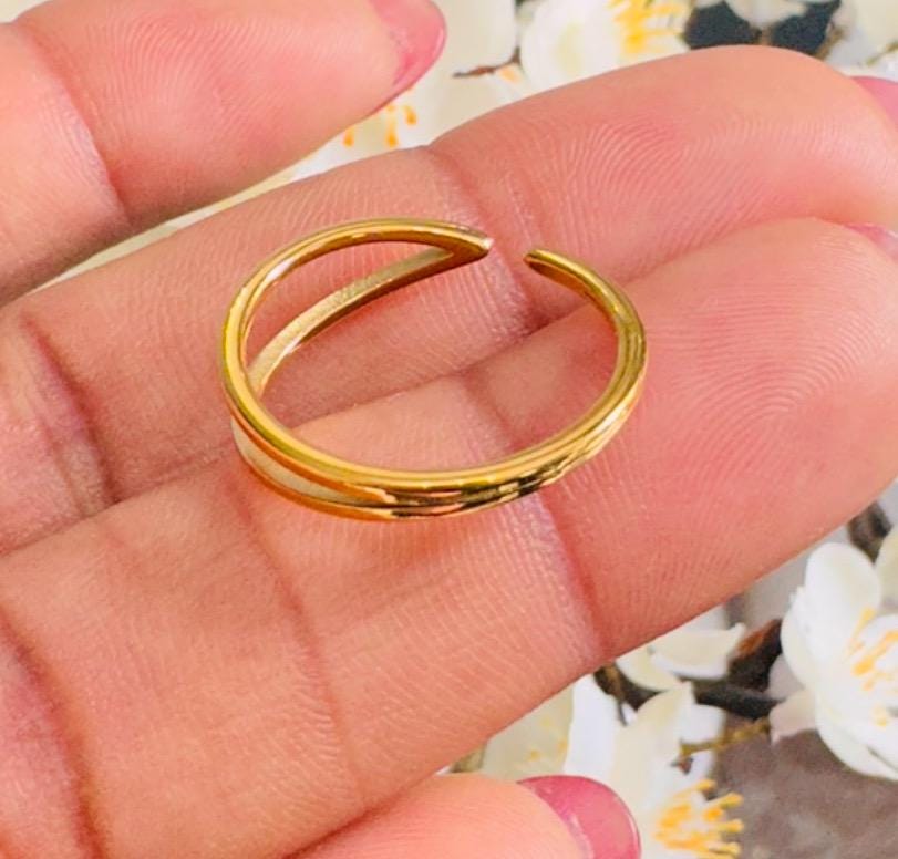 Double Layer Lines Minimalist Open Ring - Gold