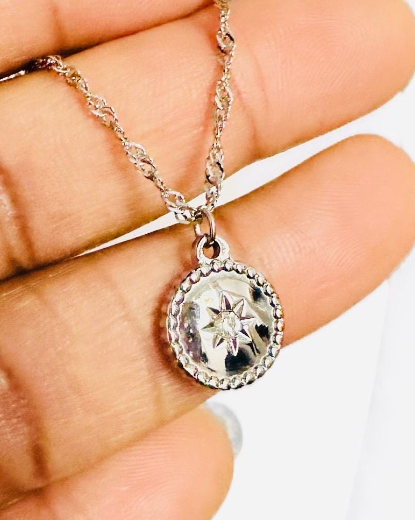Silver Sunburst Round Pendant Twisted Chain Necklace
