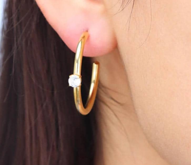 18K Gold Plated Zircon Hoop Huggies Earring