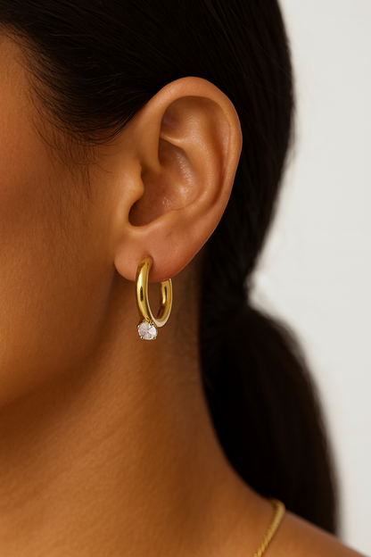 18K Gold Plated Zircon Hoop Huggies Earring