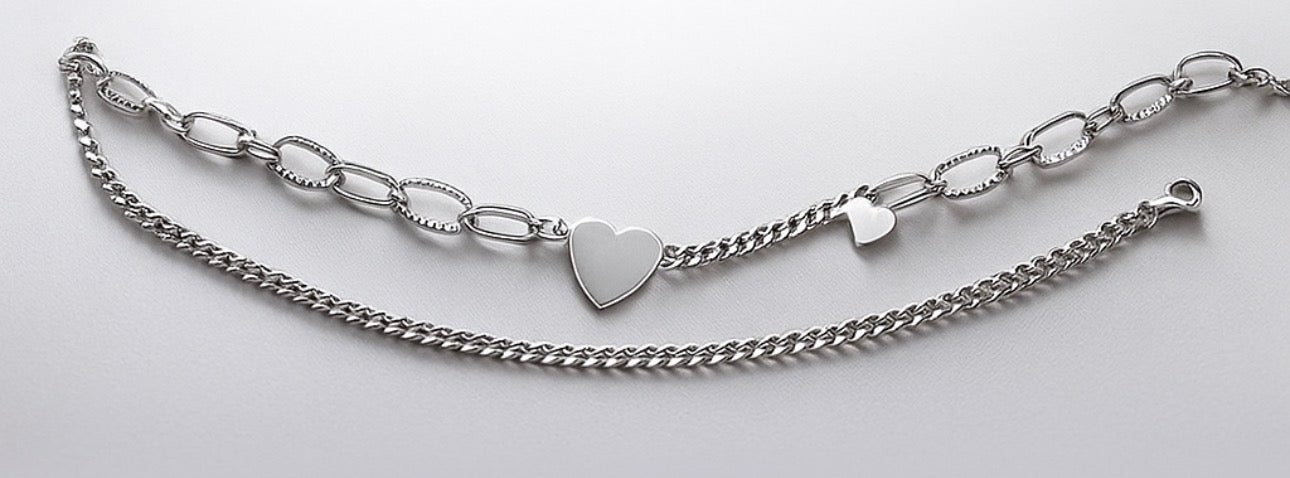 Silver Heart Textured Paperclip Necklace | Adjustable Minimalist Silver Chain