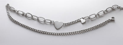 Silver Heart Textured Paperclip Necklace | Adjustable Minimalist Silver Chain
