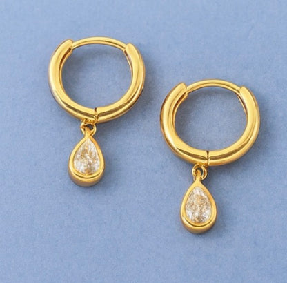 Dainty Mini Water Drop Zirconia Pendant Huggie Earring