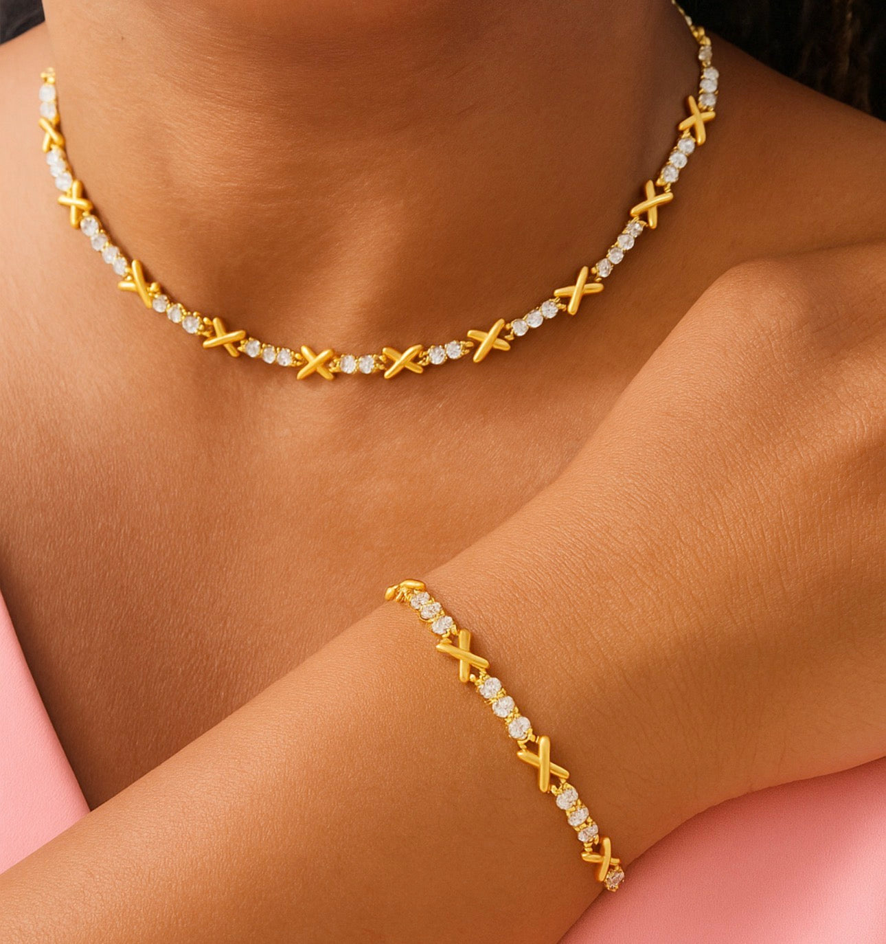 Gemma Owen XO Kiss Necklace with Crystal Charm Bracelet