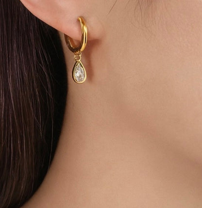 Dainty Mini Water Drop Zirconia Pendant Huggie Earring