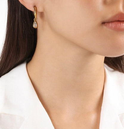 Dainty Mini Water Drop Zirconia Pendant Huggie Earring