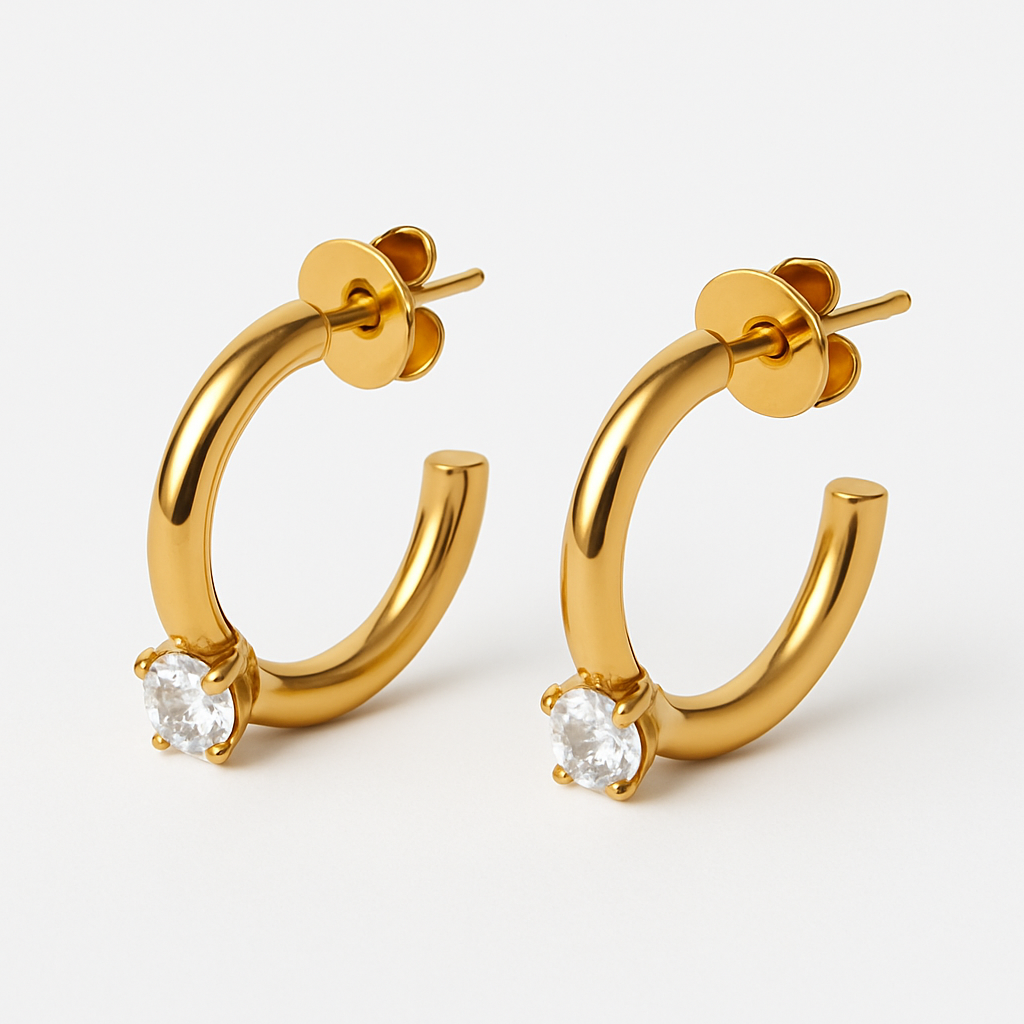 18K Gold Plated Zircon Hoop Huggies Earring