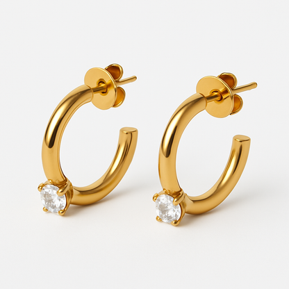 18K Gold Plated Zircon Hoop Huggies Earring
