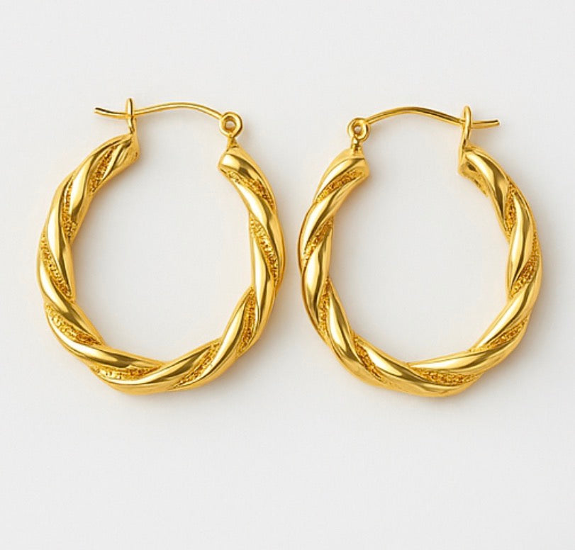20mm Twisted Hoop Gold Plated Earring - Waterproof