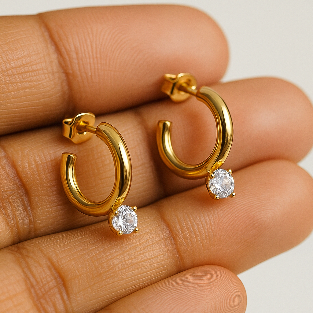 18K Gold Plated Zircon Hoop Huggies Earring