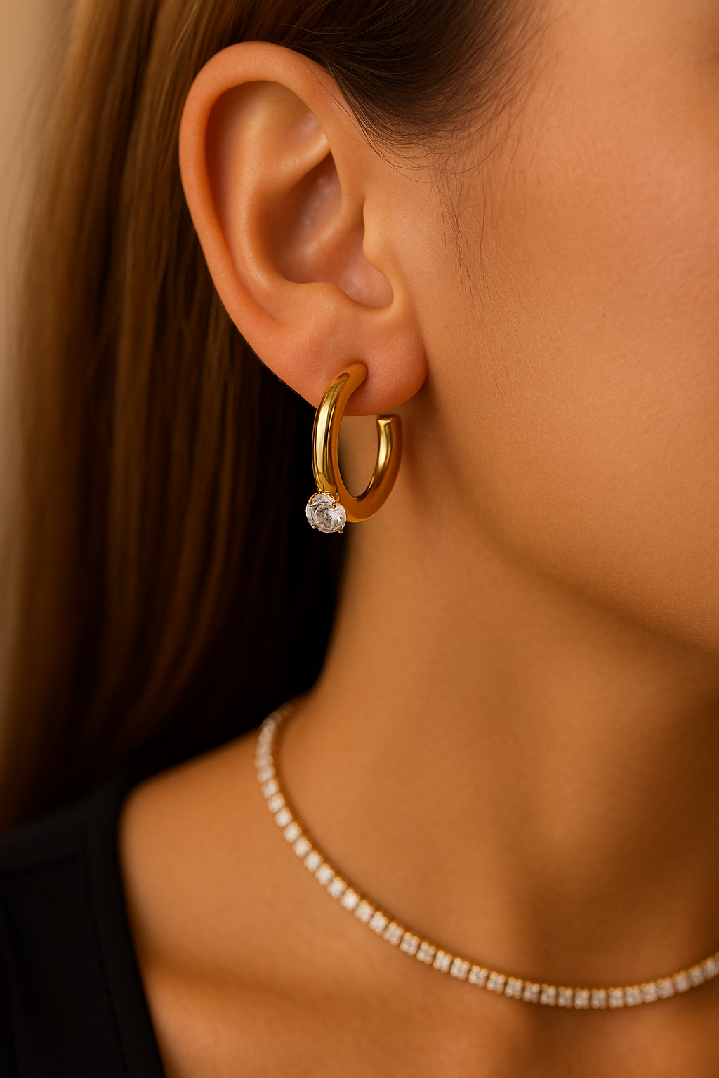 18K Gold Plated Zircon Hoop Huggies Earring