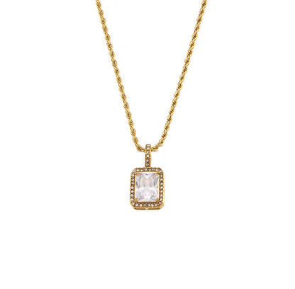 Cubic Zircon Stainless Steel Pendant Necklace - Gold