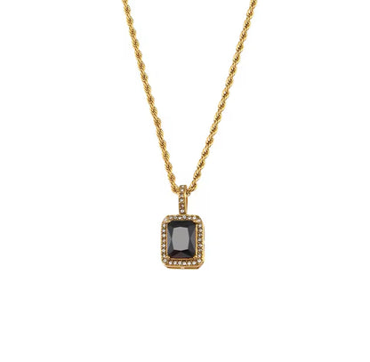 Cubic Zircon Stainless Steel Pendant Necklace - Gold