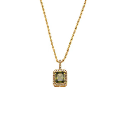 Cubic Zircon Stainless Steel Pendant Necklace - Gold