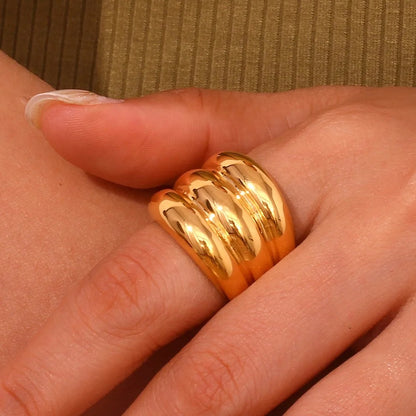 Chunky Tarnish Free Stainless Steel Ring - Gold