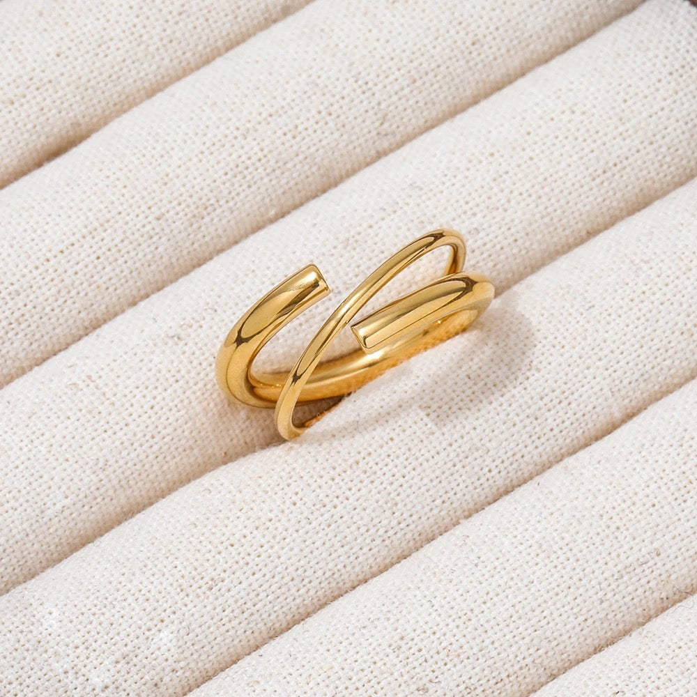 Double Layer Cross Solid Ring - Gold