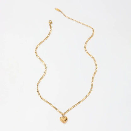 Gold Heart Pendant Figaro Chain Necklace