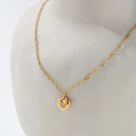 18k Gold Plated Zirconia Dainty Heart Pendant Necklace