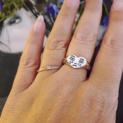 Retro Signet Crying Face Emoji - Silver Ring