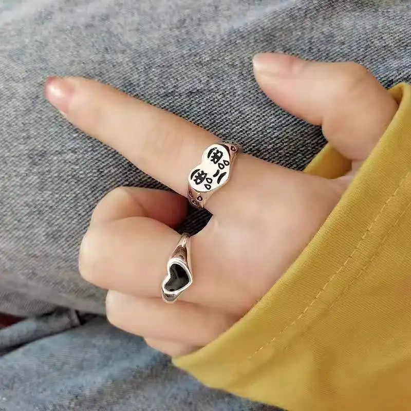 Retro Signet Crying Face Emoji - Silver Ring