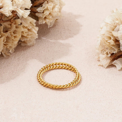 Stylish Double Layer Rope Cross Ring - Gold