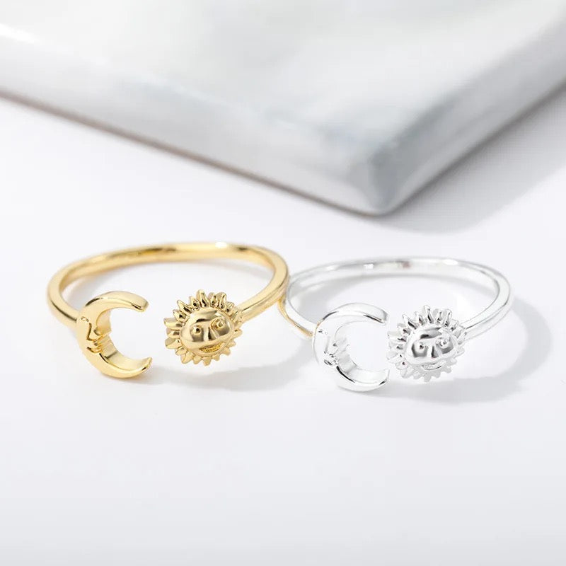 Minimalist Opal Sun Open Ring - Gold and Silver