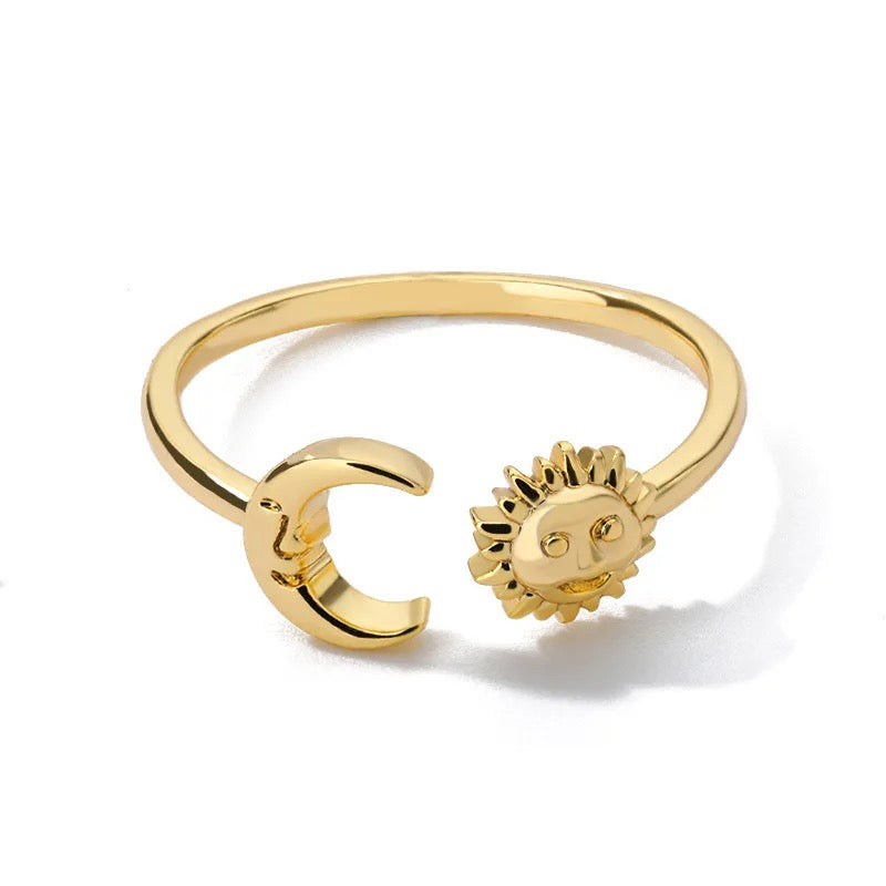 Minimalist Opal Sun Open Ring - Gold and Silver