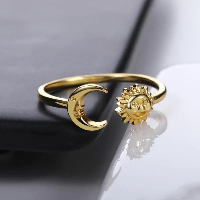 Minimalist Opal Sun Open Ring - Gold and Silver