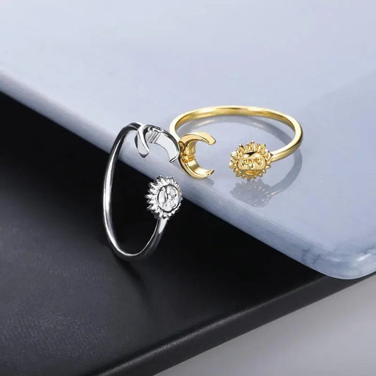 Minimalist Opal Sun Open Ring - Gold and Silver