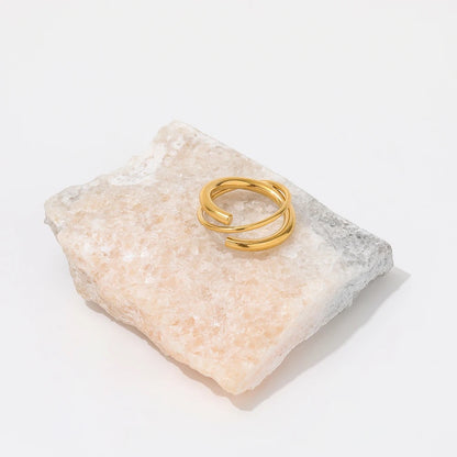 Double Layer Cross Solid Ring - Gold