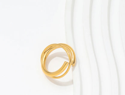 Double Layer Cross Solid Ring - Gold