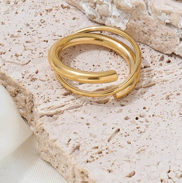 Double Layer Cross Solid Ring - Gold