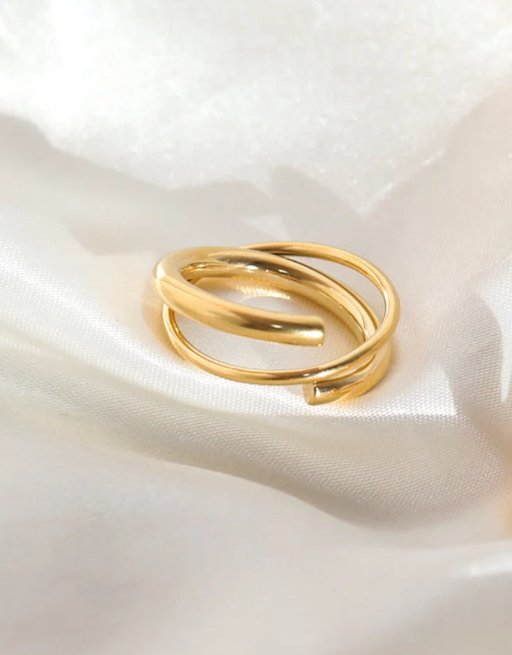 Double Layer Cross Solid Ring - Gold