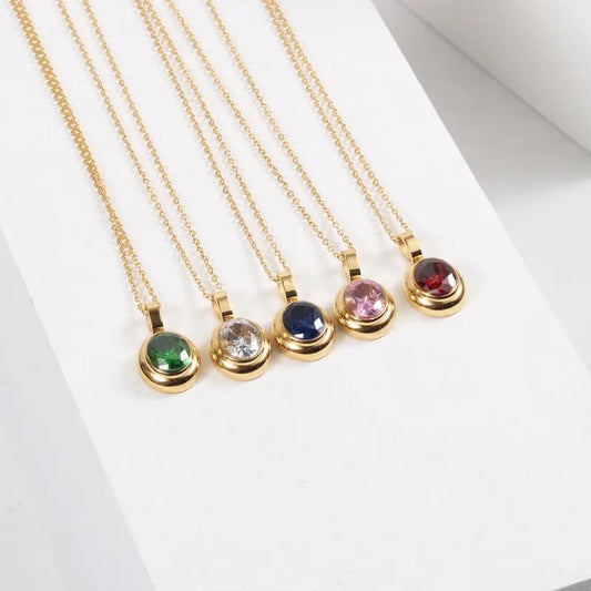 18k Gold Cubic Zirconia Pendant Stainless Steel Necklace