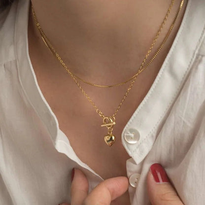 18k Gold Heart Toggle Pendant Necklace