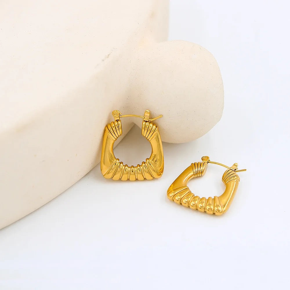 Big Square Hollow Hoop Earrings - Gold