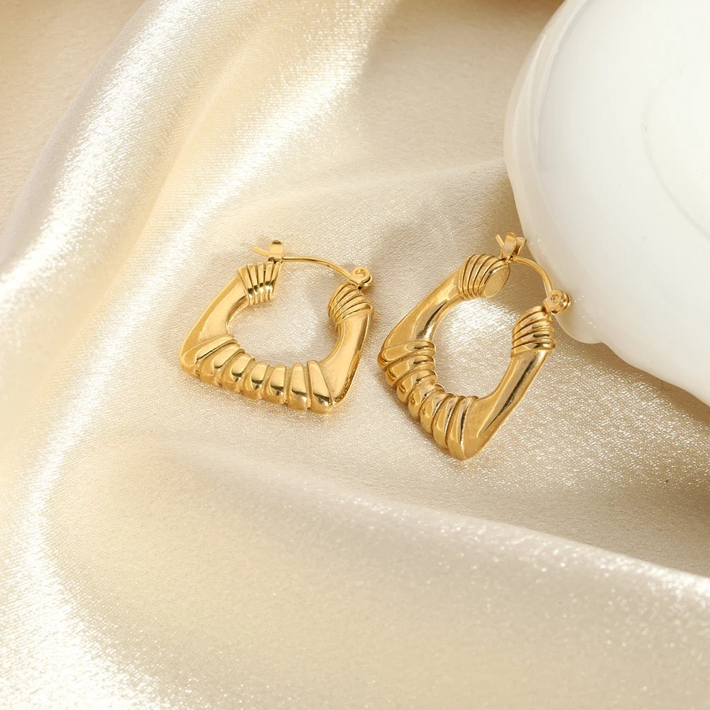 Big Square Hollow Hoop Earrings - Gold