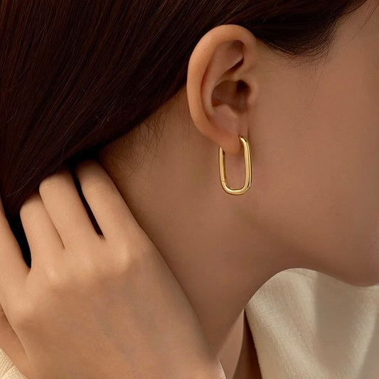 18k Gold Plated Oval Hoop Stainless Steel Earrings